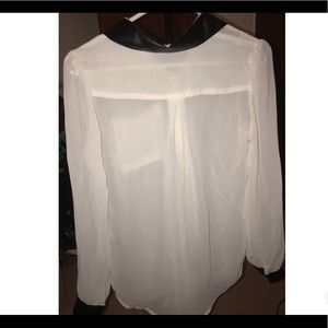 White sheer button up with black accents